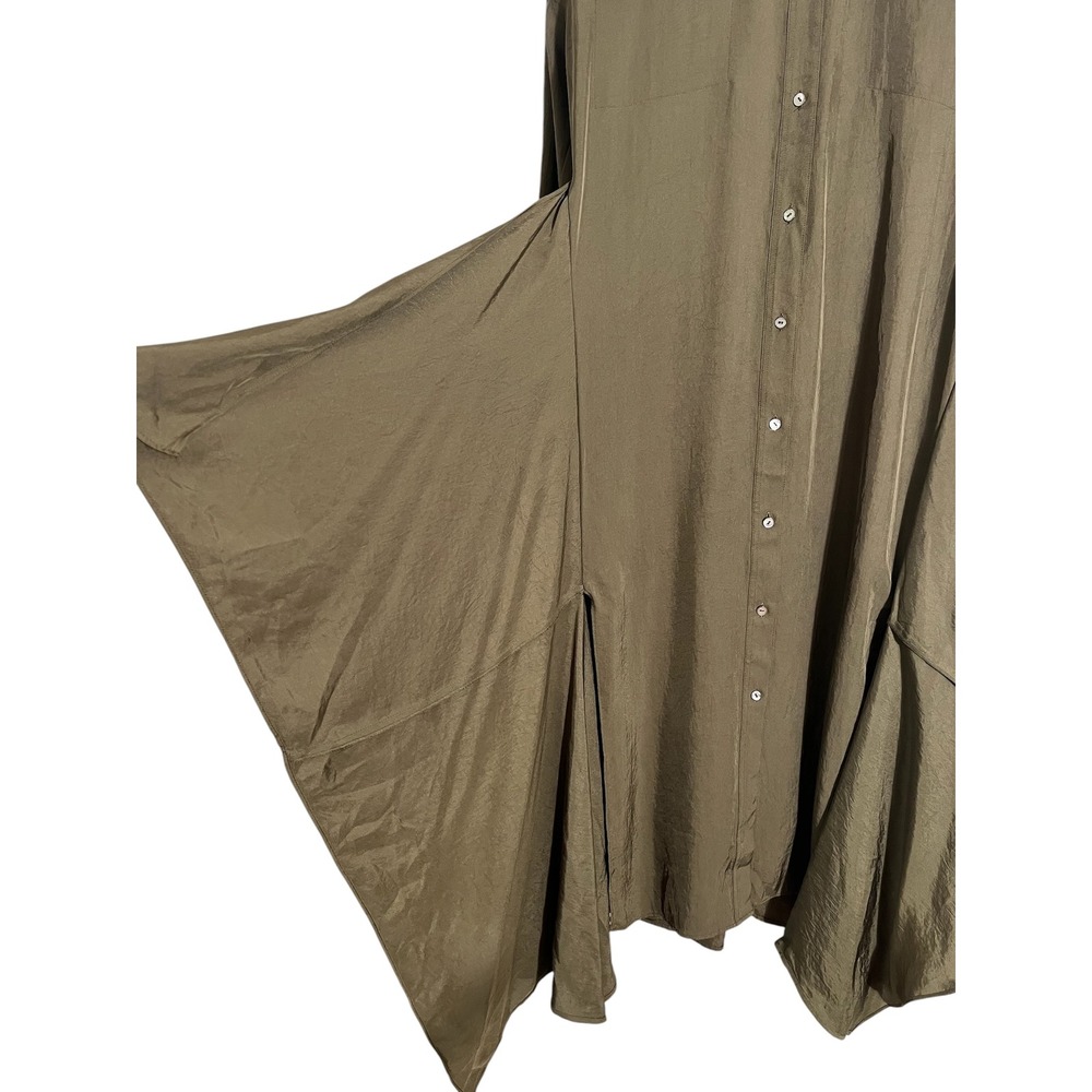 VINCE Olive Green Tie Front Utility Long Sleeve Shirt Dress - Picture 7 of 12